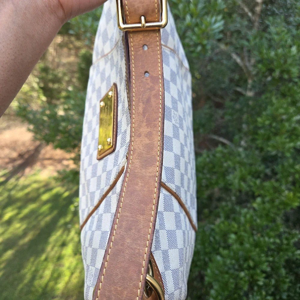 Louis Vuitton Damier Azur Canvas Shoulder Bag with Brown Leather Trim
